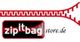 Stilisiertes Reißverschluss-Logo mit Text "zip it bag store.de" in Schwarz und Rot.