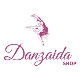 Bailarina saltando con texto "Dan­zaida Shop" en letras elegantes color rosa.