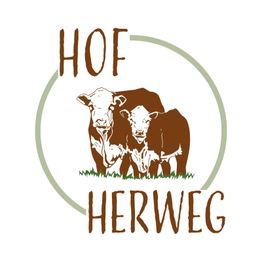 Logo von "Hof Herweg" mit zwei Kühen in einem grünen Kreis.