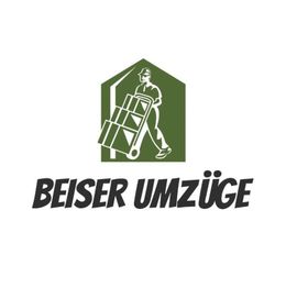 Logo von Beiser Umzüge mit einer Figur, die eine Sackkarre voller Kisten schiebt.