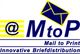 Logo mit gelbem Briefsymbol, Text: "@ MtoP Mail to Print Innovative Briefdistribution".