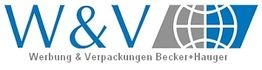 Logo mit "W&V" und "Werbung & Verpackungen Becker+Hauger", blauer und grauer Globus-Hintergrund.