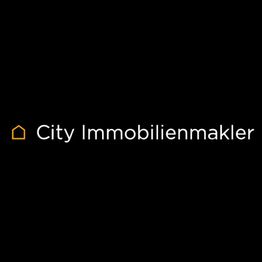Schwarzer Hintergrund mit Logo und Text "City Immobilienmakler" in weißer Schrift.