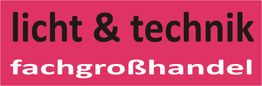 Rosa Hintergrund mit schwarzem Text "licht & technik" und weißem Text "fachgroßhandel".