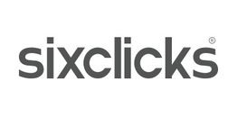 Logo mit grauem Text "sixclicks" auf weißem Hintergrund.