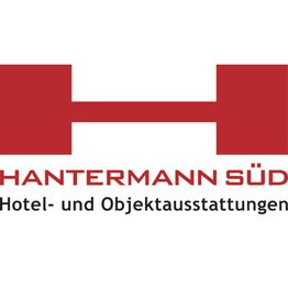 Rotes Logo mit weißem "H", Text: "HANTERMANN SÜD Hotel- und Objektausstattungen".