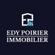 Logo d'agence immobilière Edy Poirier sur fond bleu foncé avec icône de maison et personnes.