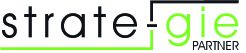 Logo mit dem Wort "strategie" und grünem Teil; darunter steht "PARTNER" in kleinerer Schrift.