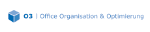 Blaues Würfelsymbol mit Text: "O3 | Office Organisation & Optimierung".