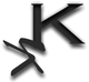Schwarz-weißes stilisiertes Logo mit einem großen Buchstaben K in künstlerischem Design.