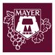 Bordeauxrotes Logo mit "Mayer", Trauben und Blättern; Schriftzug "1883" darunter.
