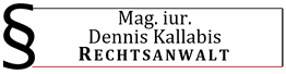 Rechtsanwalt Visitenkarte mit Paragraphenzeichen und Name Dennis Kallabis.