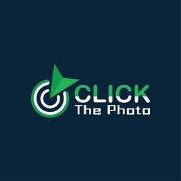 Green and white "Click The Photo" logo with a paper plane and target design.