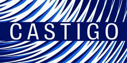 Text "CASTIGO" auf blau-weißem Hintergrund mit geschwungenen Linien.