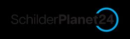 Text "SchilderPlanet24" auf schwarzem Hintergrund, mit blauem Kreis um die Zahl 24.