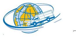 Lieferwagen umkreist Erdkugel, symbolisiert weltweiten Versand.