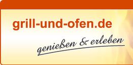 Logo mit Text: "grill-und-ofen.de genießen & erleben" auf orange-weißem Hintergrund.