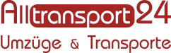Logo von Alltransport24: "Umzüge & Transporte" in roter Schrift auf transparentem Hintergrund.