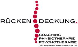 Logo mit roter Linie: "Rückendeckung. Coaching, Physiotherapie, Psychotherapie".