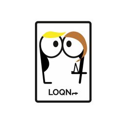 Personajes estilizados con gafas y texto "LOQN+" abajo.