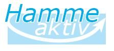 Logo mit Text "Hamme aktiv" in blau, geschwungener Pfeil darunter.