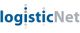 Logo di logisticNet con testo blu e grigio e punti grigi verticali.