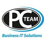 Logo mit "PC TEAM" im Oval und Text "Business IT Solutions" darunter.
