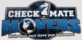 Check Mate Movers logo with a knight chess piece and globe.