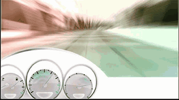 Verschwommene Straße mit drei Tachos im Vordergrund zeigt Geschwindigkeit und Dynamik.