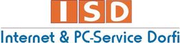 Logo mit Text "ISD Internet & PC-Service Dorfi", Buchstaben auf orangefarbenem Hintergrund.