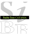 Logo di Suite Inn Catania, con testo bianco su sfondo nero e lettere grigie sullo sfondo.