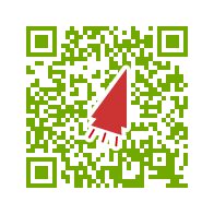 Grüner QR-Code mit rotem Pfeil in der Mitte.