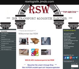 RSW Webseite mit Transport- und Logistikdienstleistungen, Texten, Bildern und Menüoptionen.