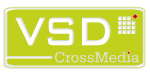 Logo mit der Aufschrift "VSD CrossMedia" auf grünem Hintergrund.