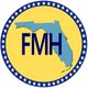 Yellow circle with blue Florida outline, "FMH" text, and star border.