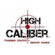 "Logo of High Caliber Training Center & Indoor Range with a target graphic and red accents."