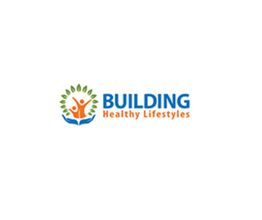 Logo with a leaf circle, person figure, and text: "Building Healthy Lifestyles" in blue and orange.