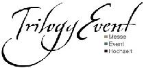 Schriftzug "Trilogy Event" mit den Worten Messe, Event, Hochzeit daneben.