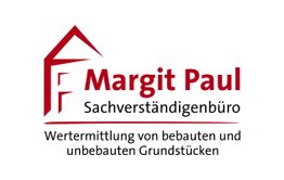 Logo von "Margit Paul Sachverständigenbüro" für Immobilienbewertung, rotes Haus-Symbol.