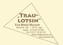 Visitenkarte von "Trau-Lotsin" Eva-Maria Murch mit Kontaktinformationen und Website.
