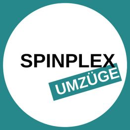 Logo mit Text "Spinplex" in Schwarz und "Umzüge" in Türkis auf weißem Kreis, türkisfarbener Hintergrund.