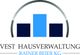 Logo mit blauem und schwarzem Balken, Text: "Vest Hausverwaltung Rainer Beier KG".