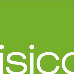Grünes Quadrat mit weißem Textausschnitt „isico“ auf der rechten Seite.