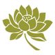 Grünes Lotusblumen-Symbol mit stilisierten Blütenblättern und Stängel auf weißem Hintergrund.