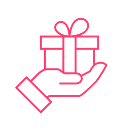 Linienzeichnung einer Hand, die ein Geschenk mit Schleife hält.