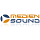 Logo mit Schriftzug "Medien Sound" und abstrakter Grafik in Blau und Orange auf weißem Hintergrund.