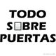 Texto "Todo sobre puertas" con una imagen de puerta en lugar de la letra O.