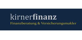 Kirnerfinanz Logo, Text: Finanzberatung & Versicherungsmakler in Blau und Gelb auf Dunkelblau.