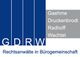 Logo mit Buchstaben GDRW und den Namen Gaehme, Druckenbrodt, Radhoff, Wachtel in blauen Rechtecken.