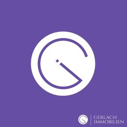 Lila Logo mit stilisiertem "G" in einem Kreis, unten rechts "Gerlach Immobilien".